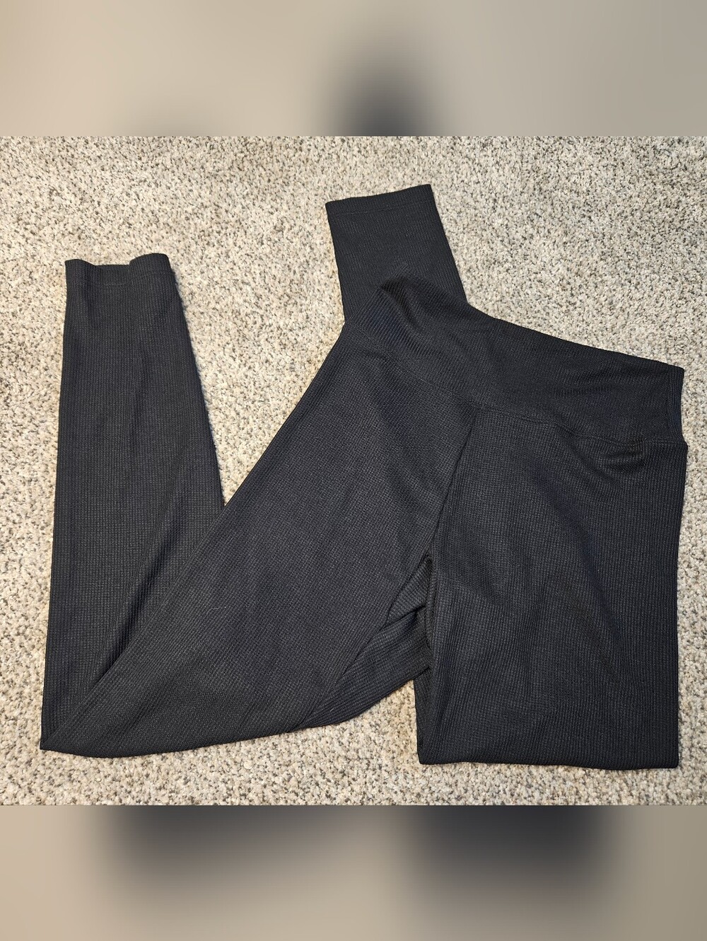 Tommy John Ribbed Black High-Waisted Waffle Leggings